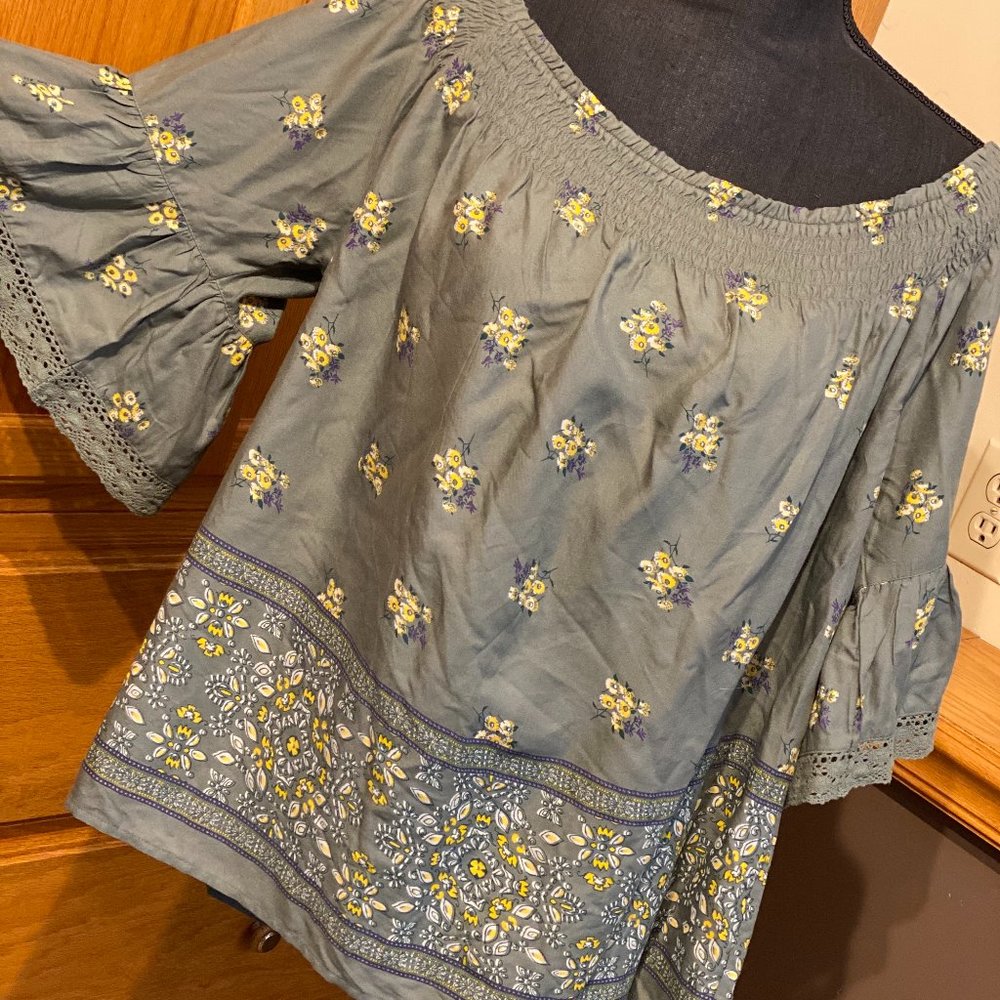 Green floral off the shoulder blouse